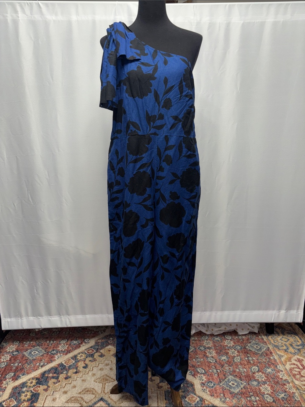 Kate Spade X Target One-Shoulder Linen Navy Floral Jumpsuit